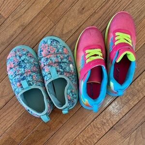 The North Face Floral Blue Slippers and Pink Sneakers